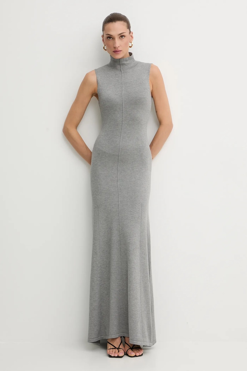 Сукня Bardot колір сірий maxi розкльошена 60085DB