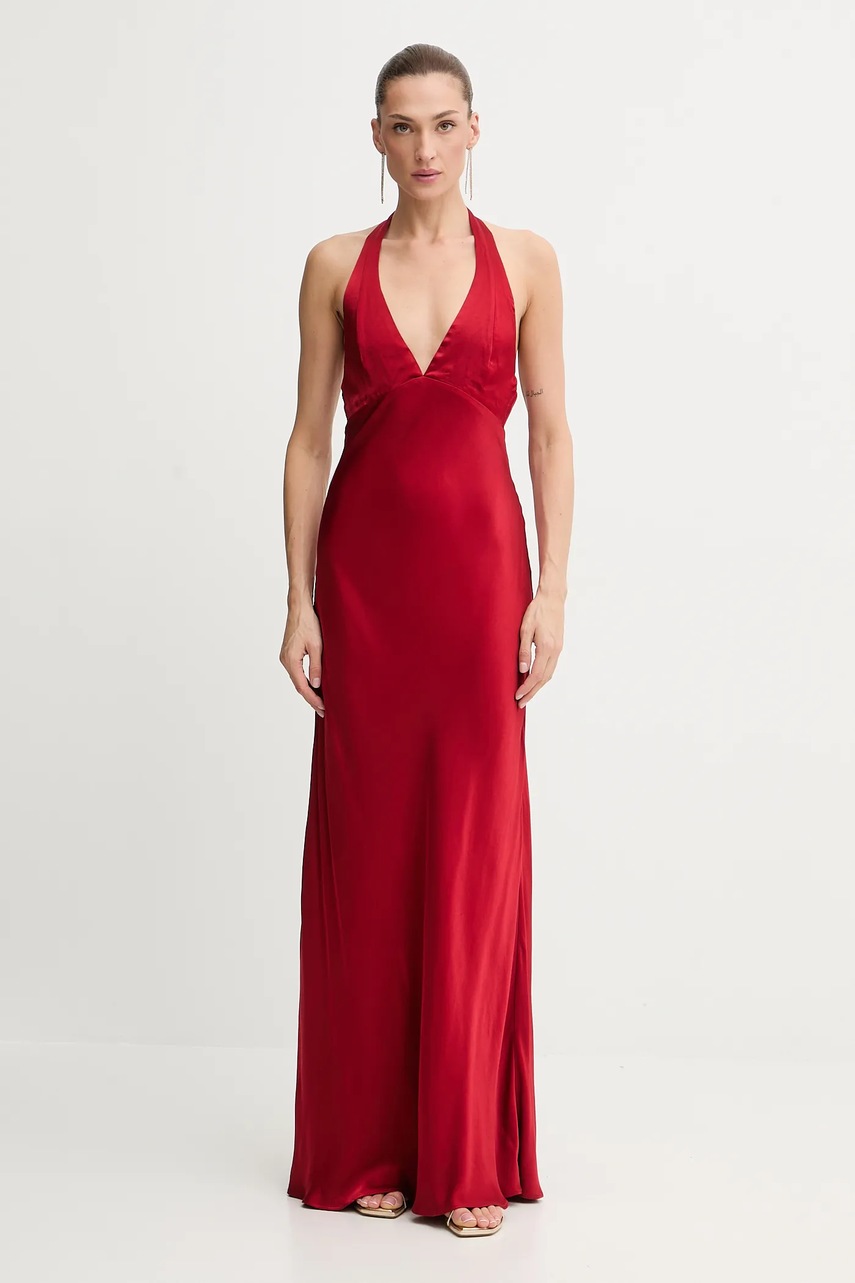 Bardot rochie culoarea roșu, maxi, evazați, 60125DB