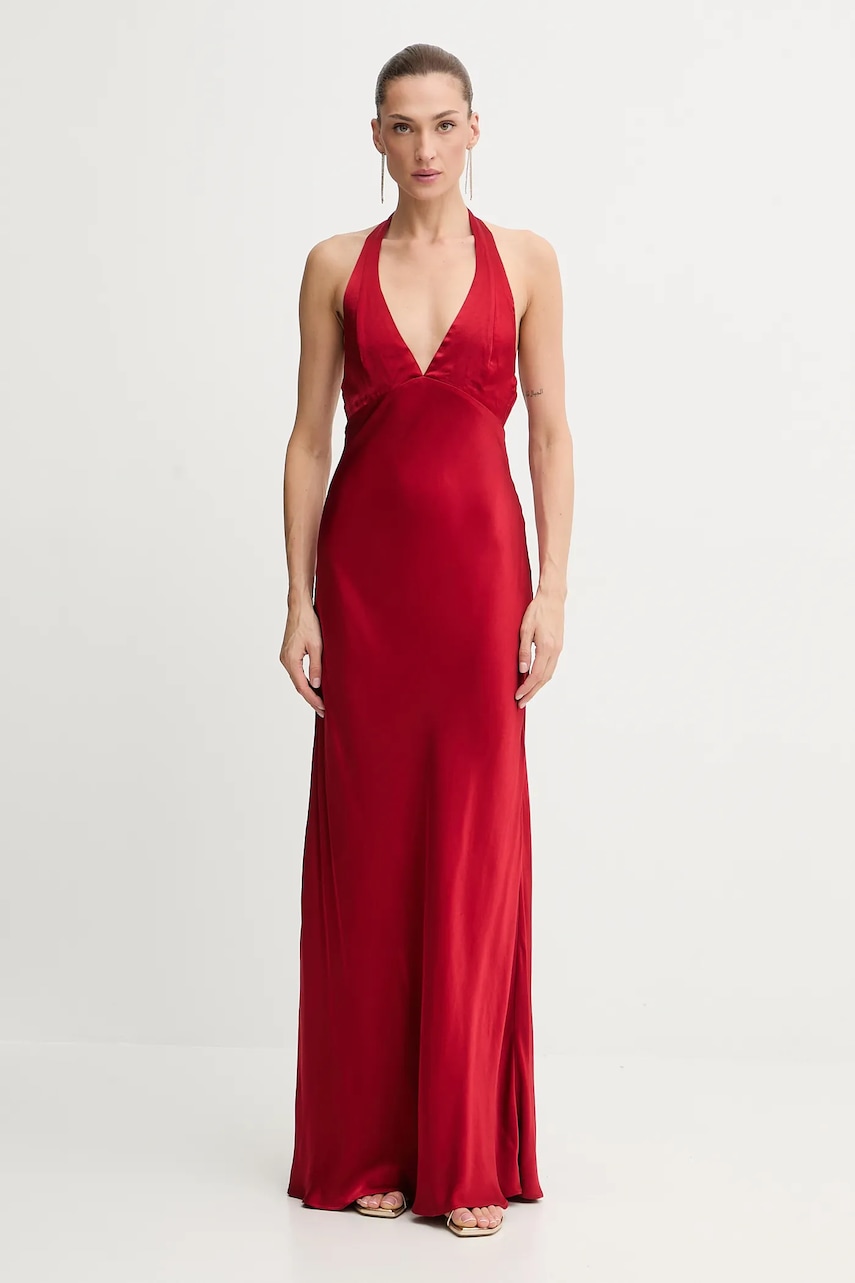 Bardot rochie culoarea roșu, maxi, evazați, 60125DB