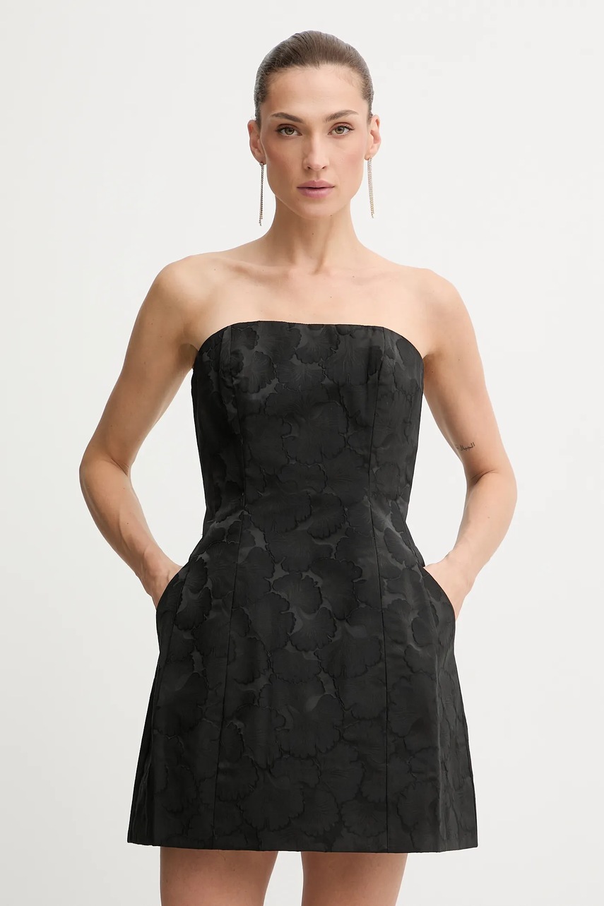 Bardot rochie culoarea negru, mini, evazați, 60099DB
