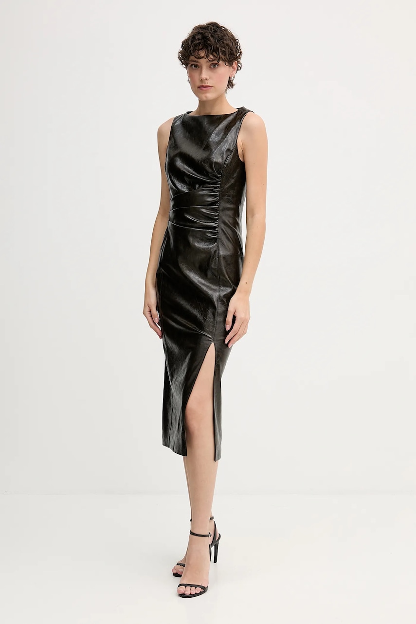 Sisley rochie culoarea maro, midi, mulată, 44WKL0033