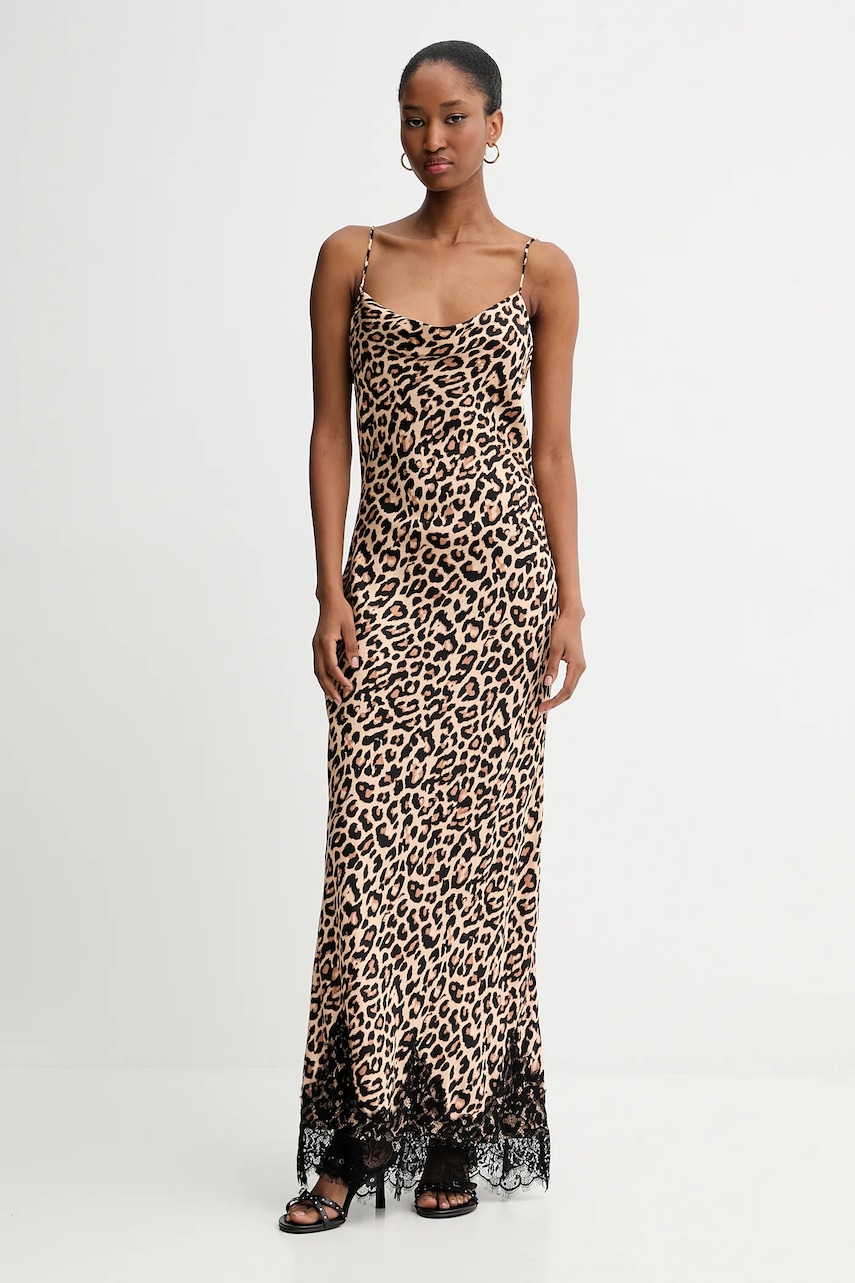Never Fully Dressed rochie culoarea maro, maxi, drept