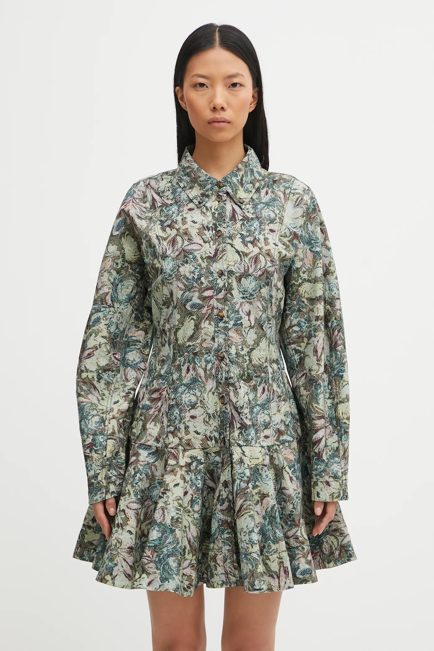 GANNI sukienka Printed Stretch Cotton Buttoned Mini