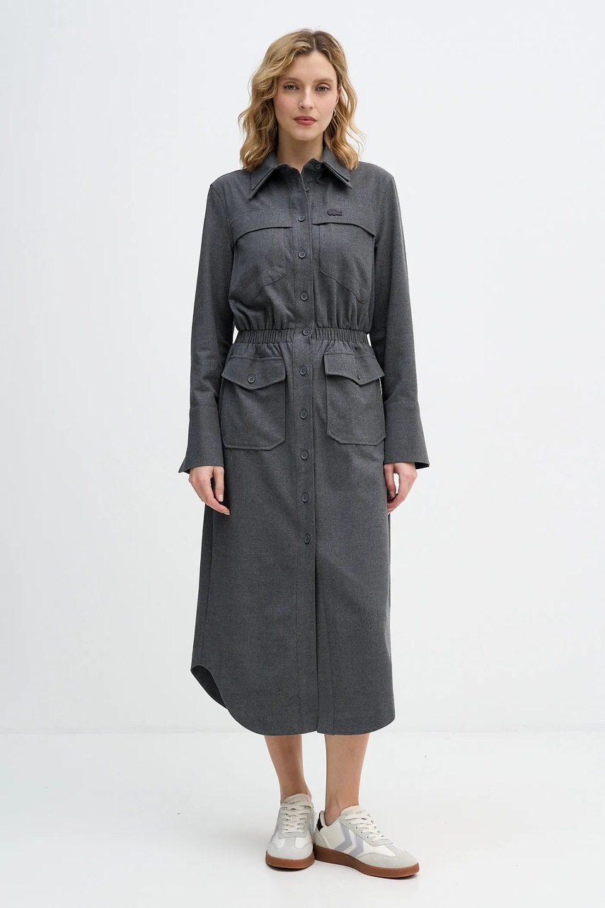 Lacoste rochie culoarea gri, midi, drept, EF2604