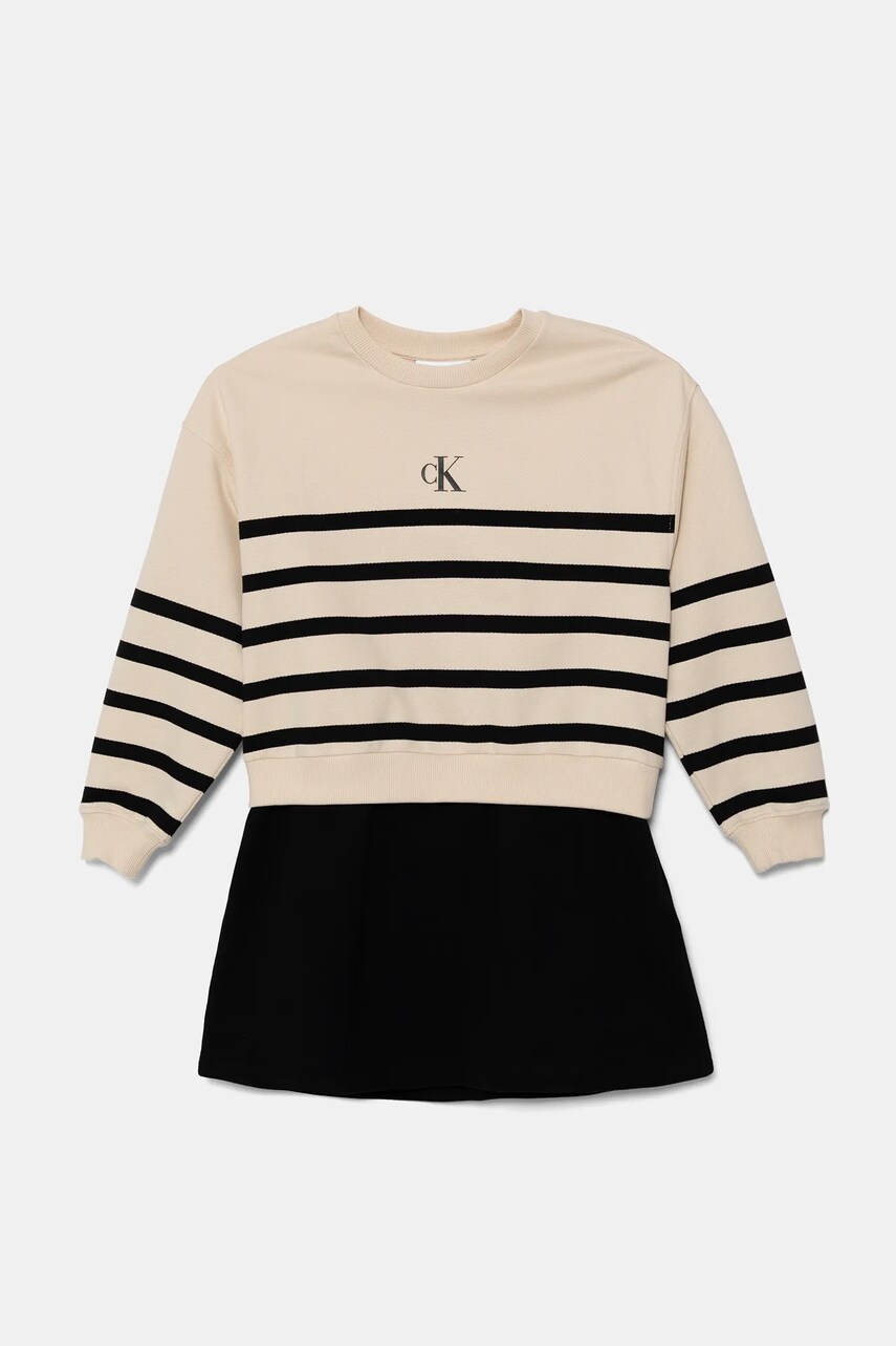 Levně Dětské bavlněné šaty Calvin Klein Jeans béžová barva, mini, IG0IG02963