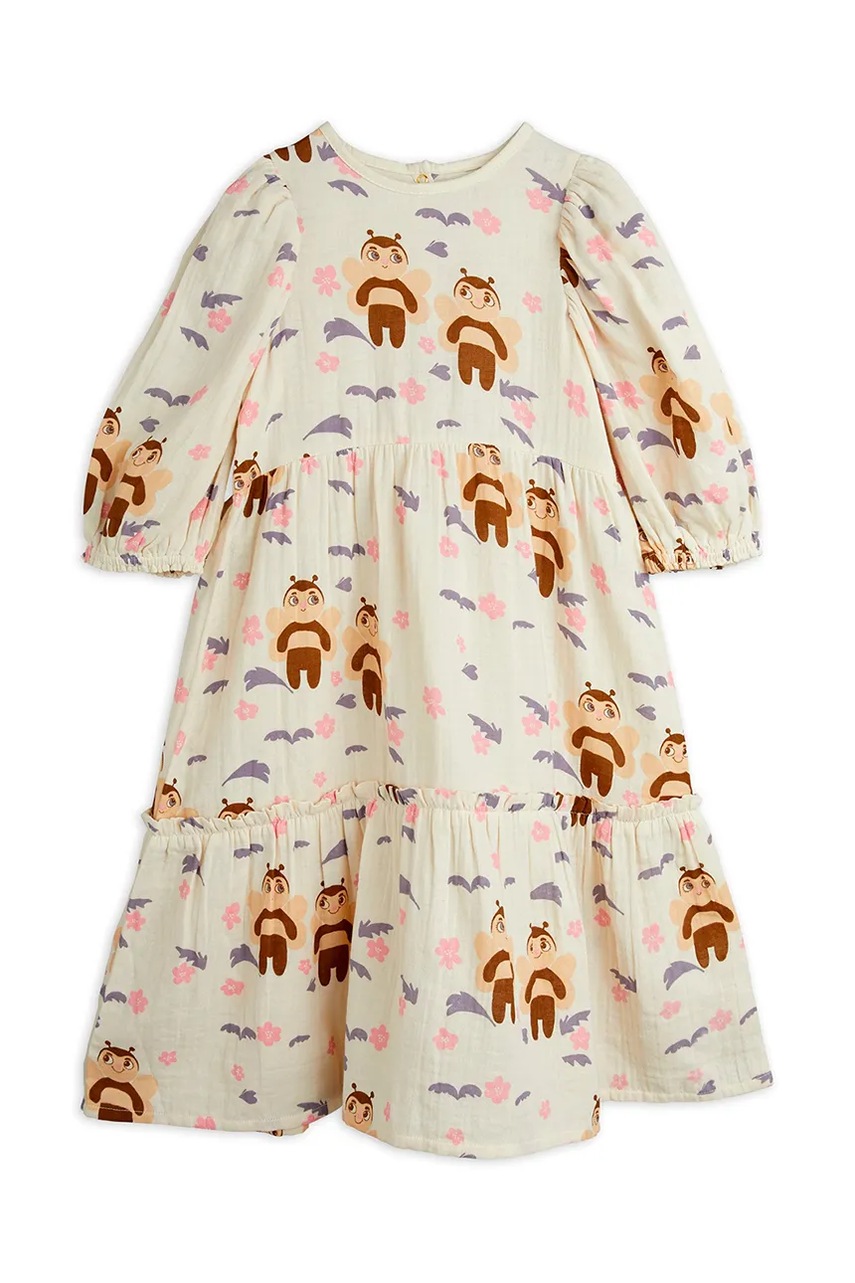 Хлопковое детское платье Mini Rodini Muslin bee цвет бежевый midi расклешённое 2565011411 Хлопковое детское платье Mini Rodini Muslin bee цвет бежевый midi расклешённое 2565011411