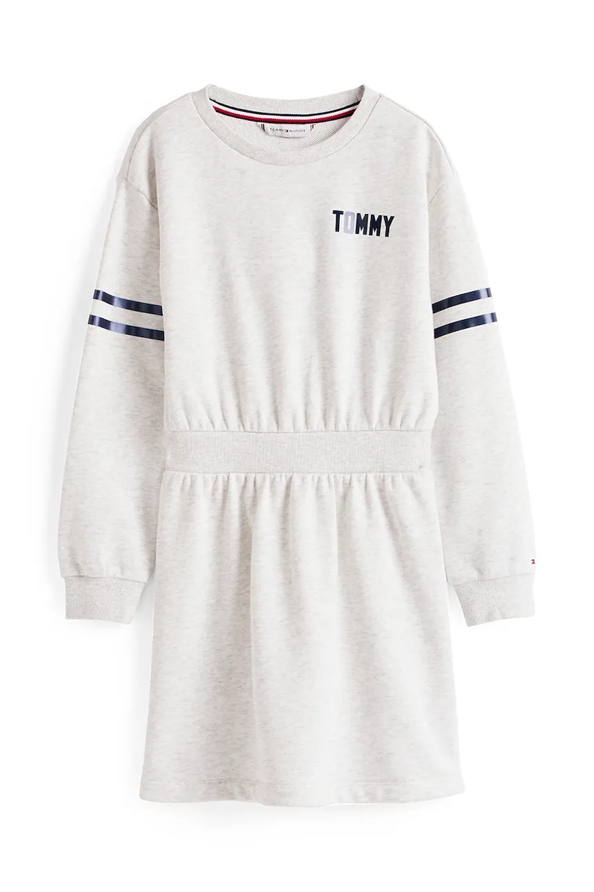 Детское платье Tommy Hilfiger цвет серый mini расклешённое KG0KG08711 Детское платье Tommy Hilfiger цвет серый mini расклешённое KG0KG08711