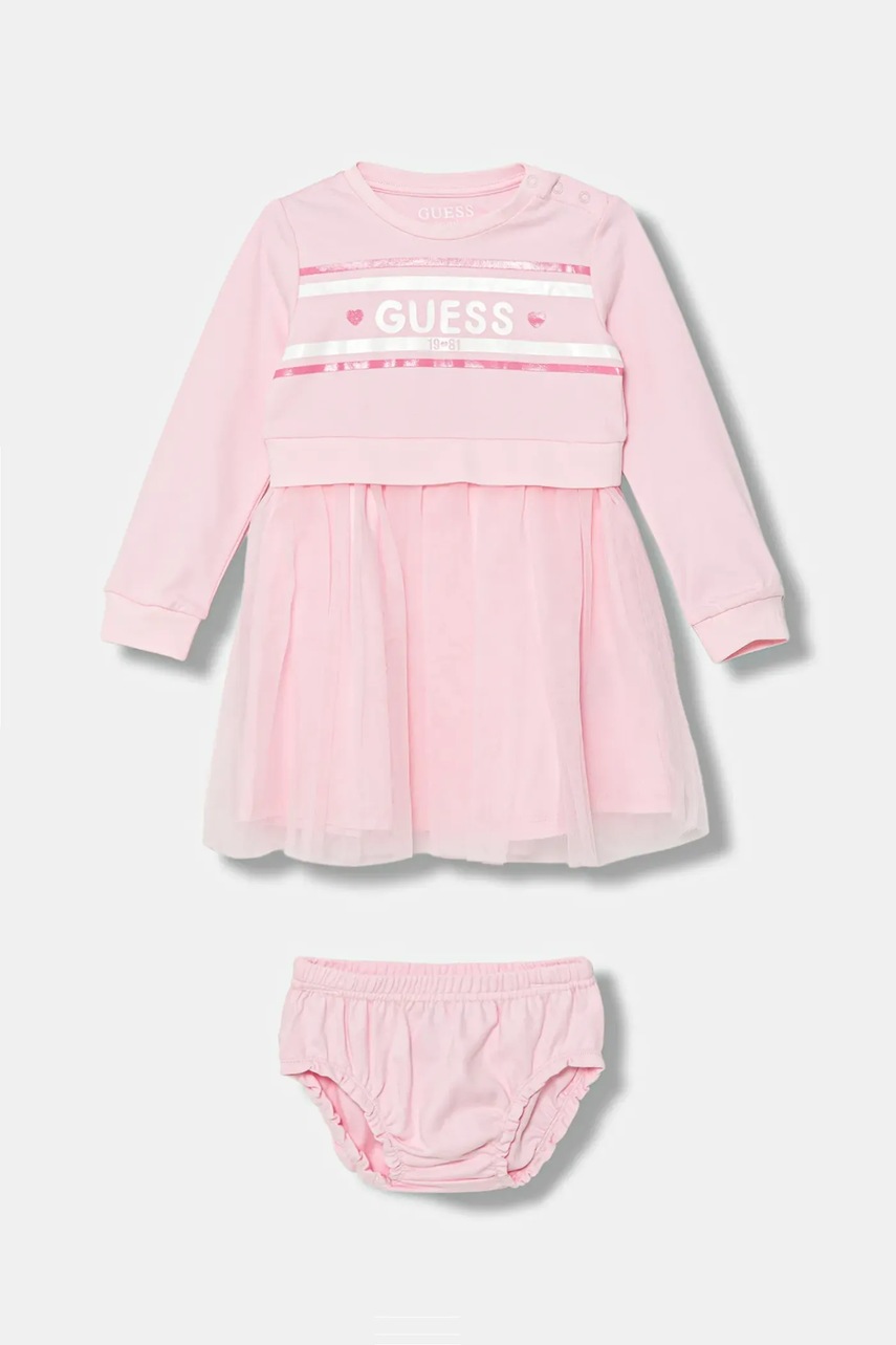 Levně Kojenecké šaty Guess růžová barva, mini, áčková, A5YK00 KB8R0