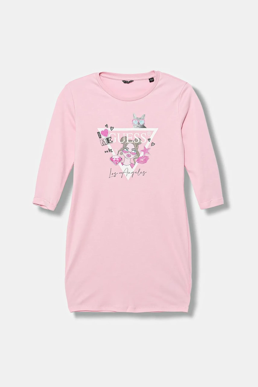 Levně Dětské bavlněné šaty Guess růžová barva, mini, J3YK13 KA6W4