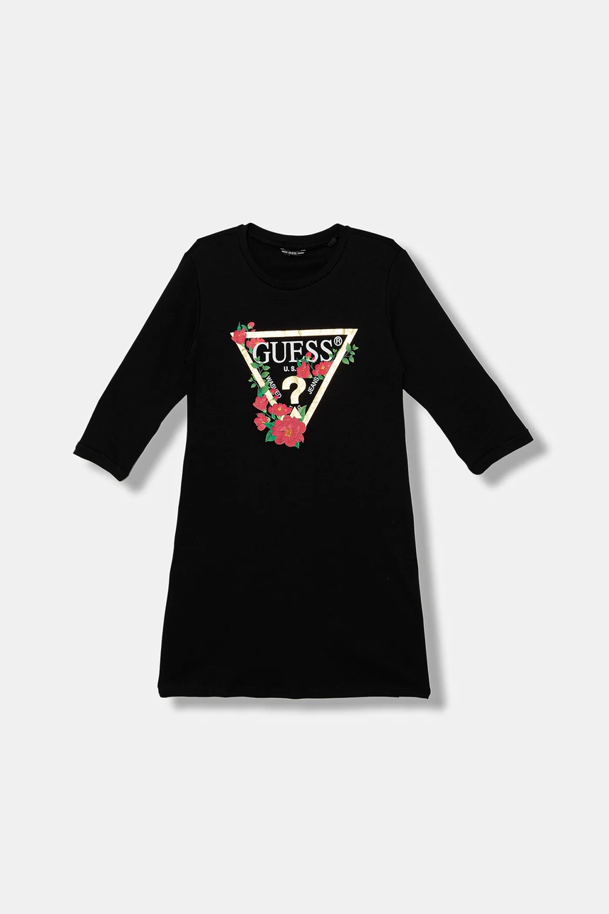 

Детска памучна рокля Guess в розово къса със стандартна кройка J3YK13 KA6W4, Черен