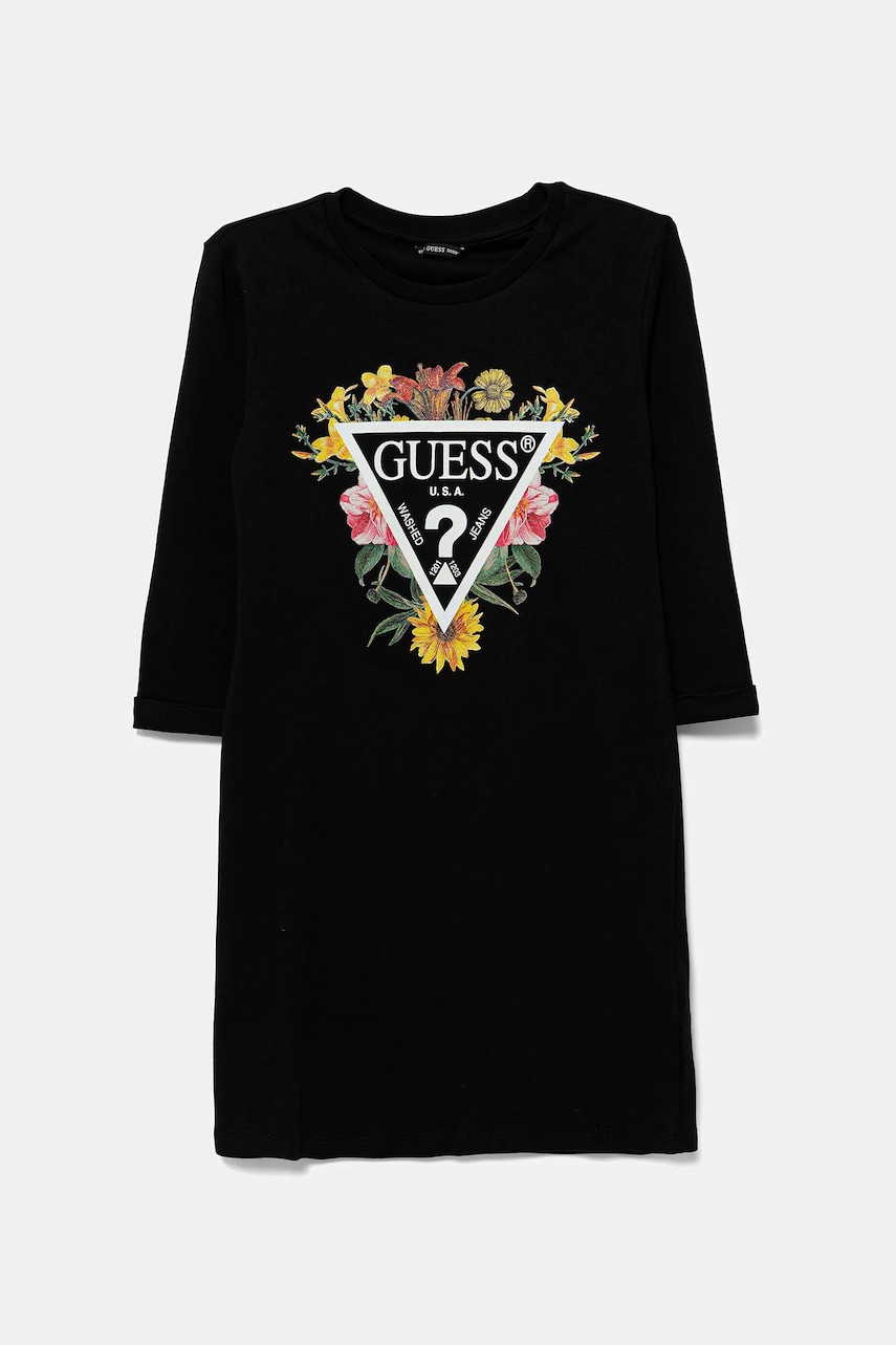 Levně Dětské bavlněné šaty Guess černá barva, mini, J3YK13 KA6W4