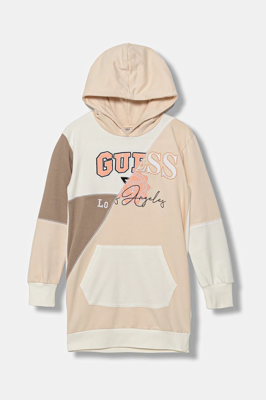 Levně Dětské bavlněné šaty Guess béžová barva, mini, J5YK05 KA6R4