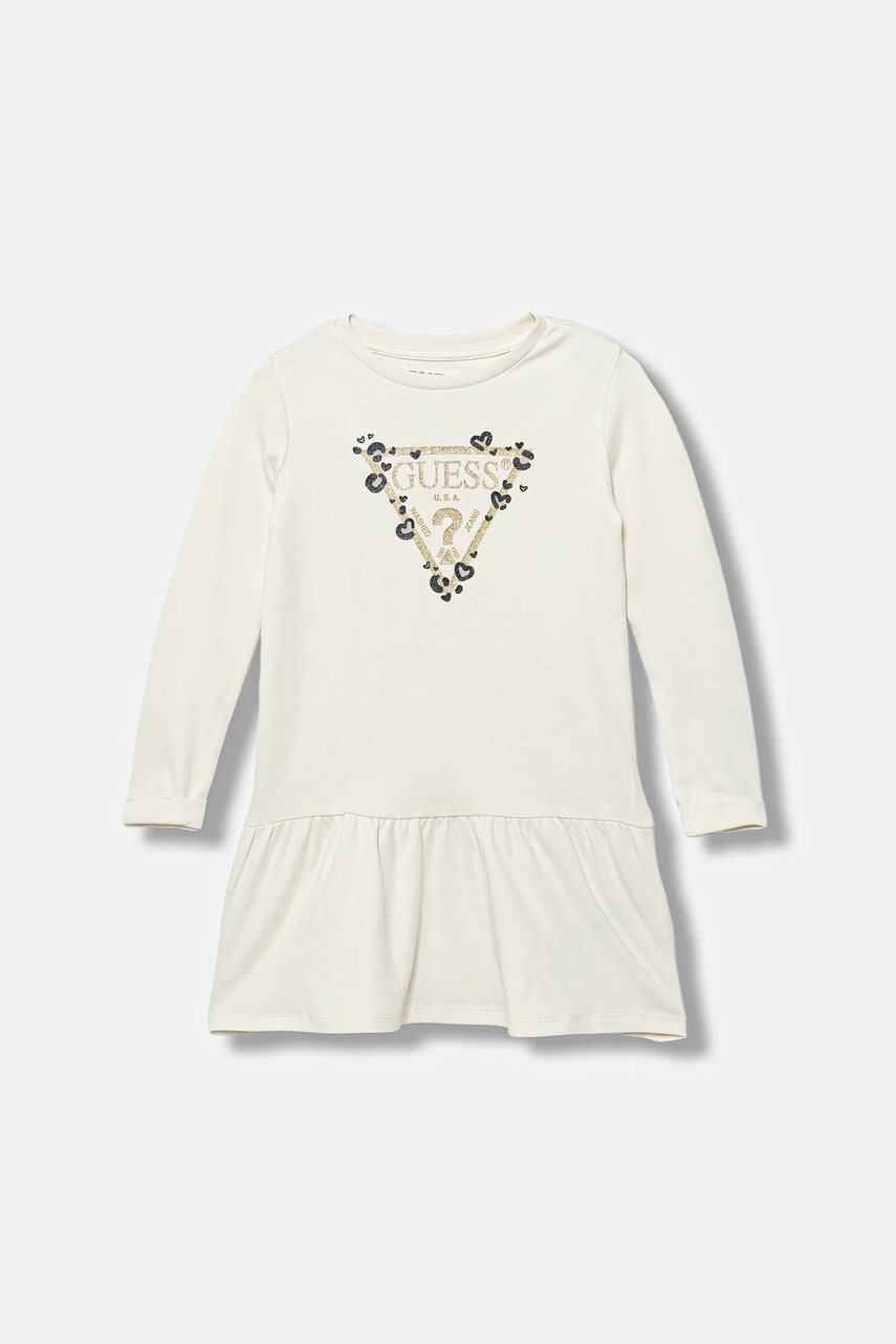 Levně Dětské bavlněné šaty Guess béžová barva, mini, K3YK13 KA6W4