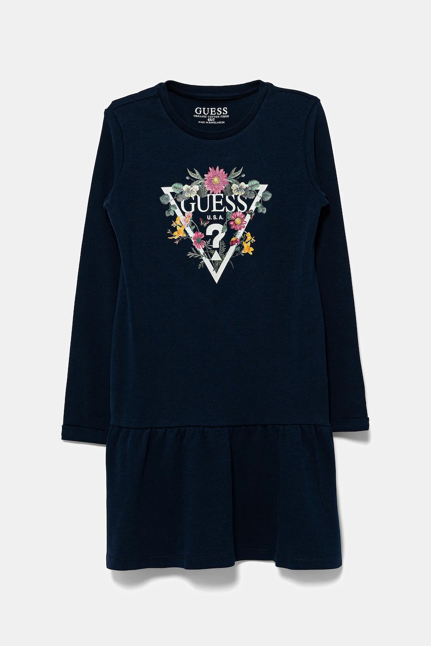 Levně Dětské bavlněné šaty Guess modrá barva, mini, K3YK13 KA6W4