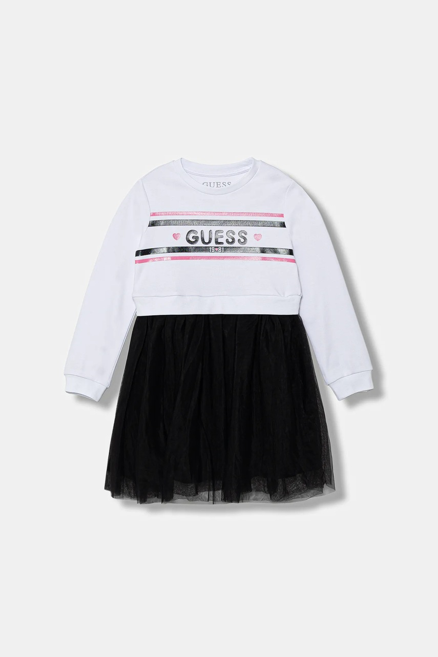 Levně Dětské bavlněné šaty Guess bílá barva, midi, K5YK01 KB8R0