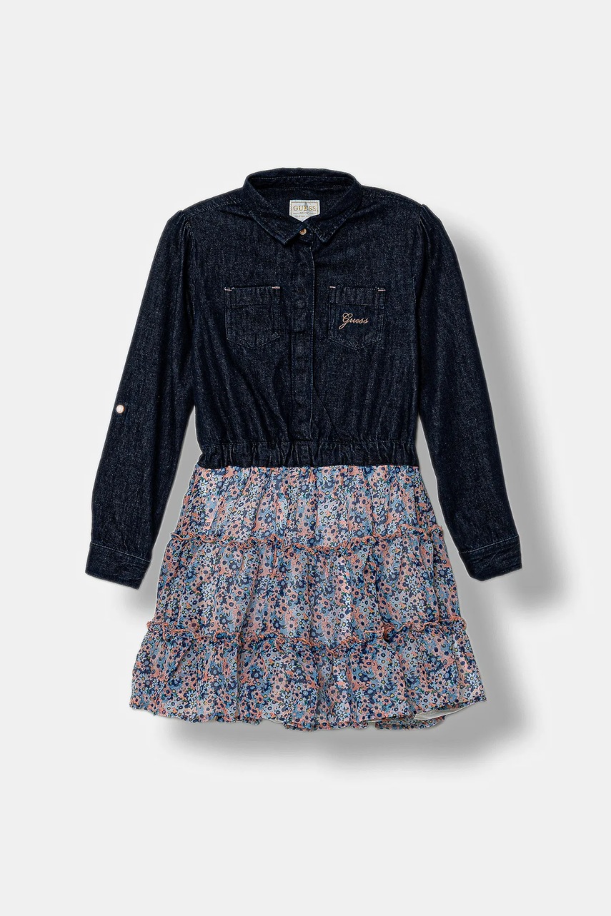 Levně Dívčí šaty Guess tmavomodrá barva, mini, K5YK05 D4EU0