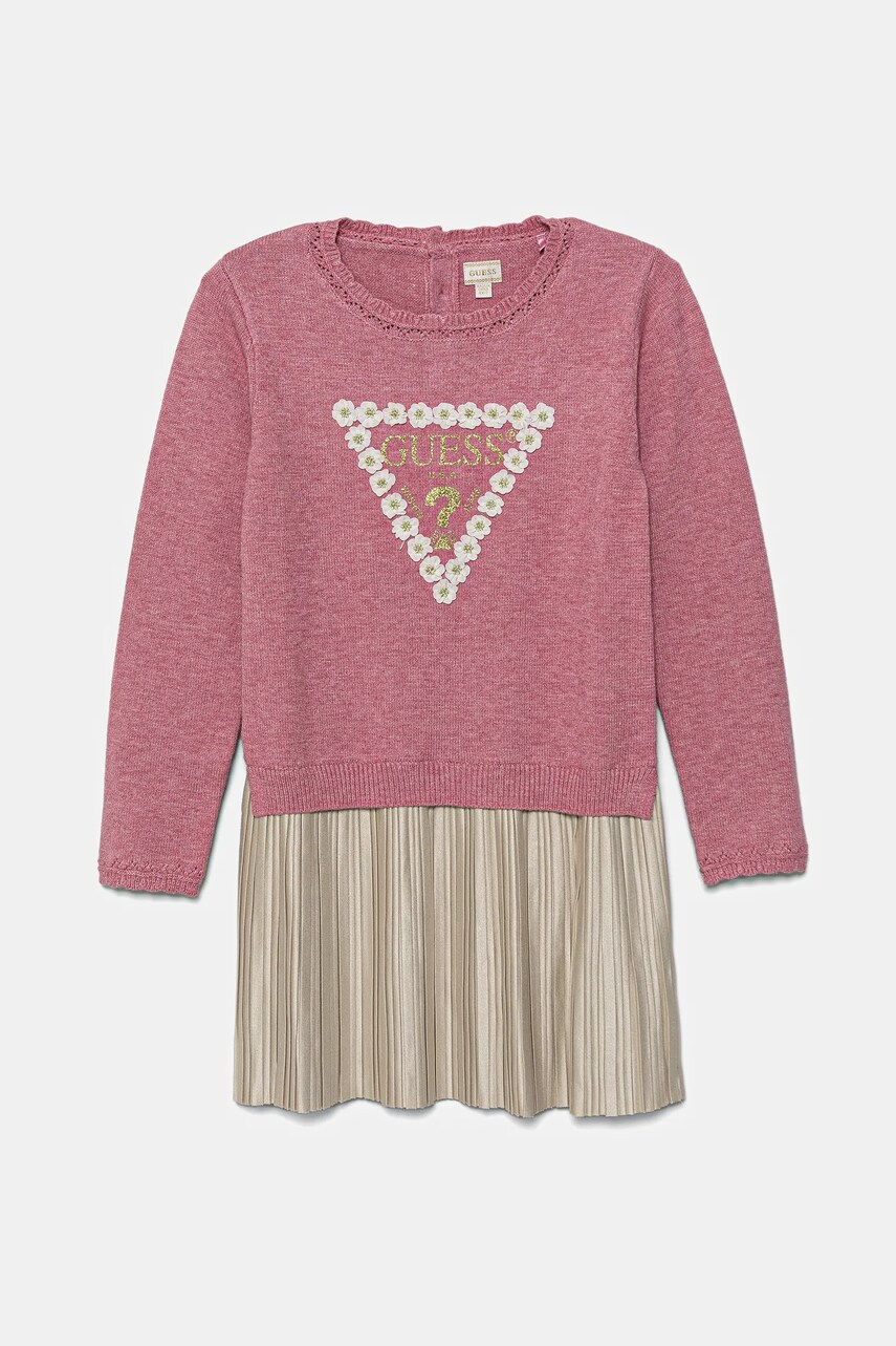 Levně Dívčí šaty Guess růžová barva, midi, K5YK08 Z3OS0