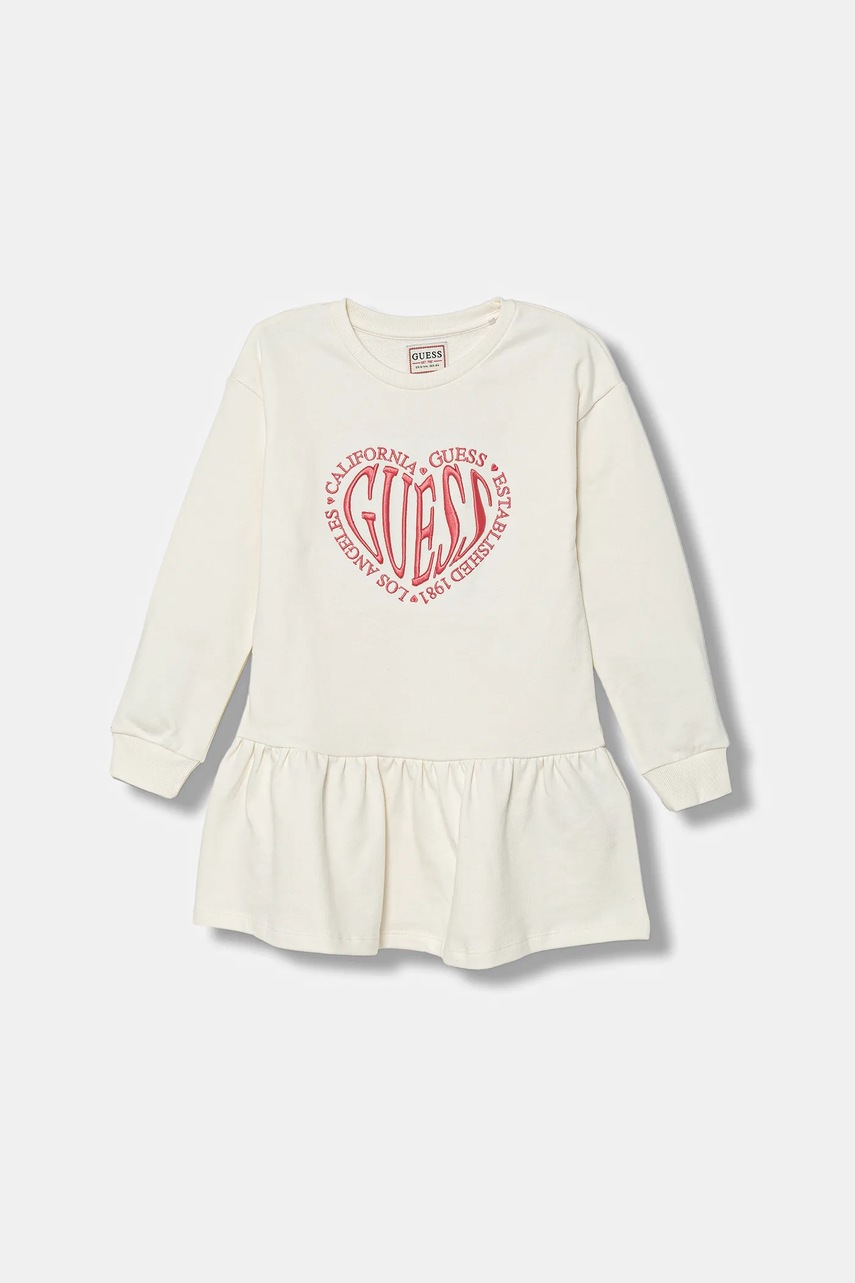 Levně Dětské bavlněné šaty Guess béžová barva, mini, K5YK11 KAD74
