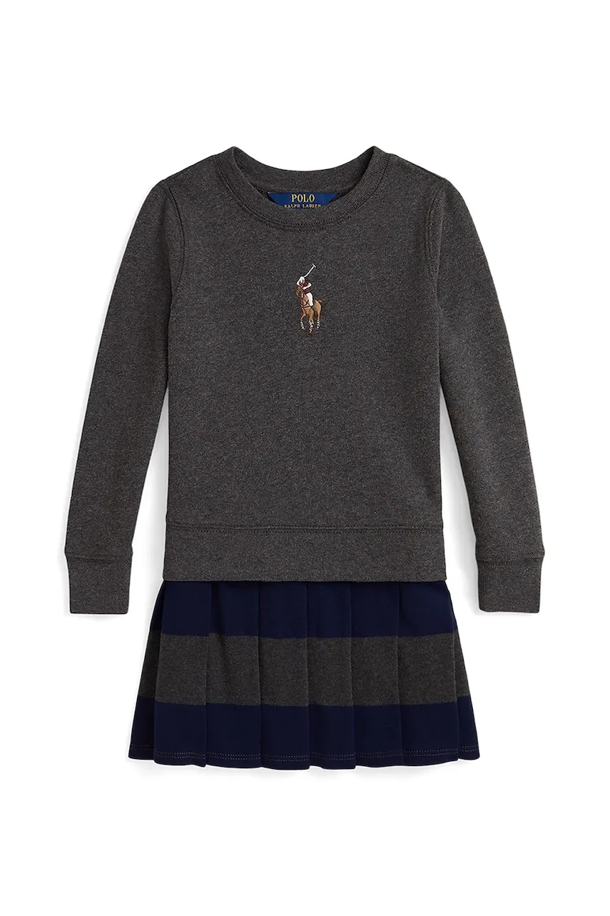 Детское платье Polo Ralph Lauren цвет серый mini расклешённое 312978991001 Детское платье Polo Ralph Lauren цвет серый mini расклешённое 312978991001