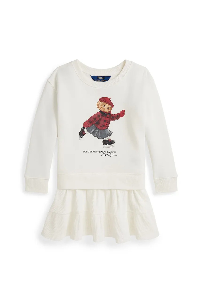 Детское платье Polo Ralph Lauren цвет бежевый mini расклешённое 312981086001 Детское платье Polo Ralph Lauren цвет бежевый mini расклешённое 312981086001