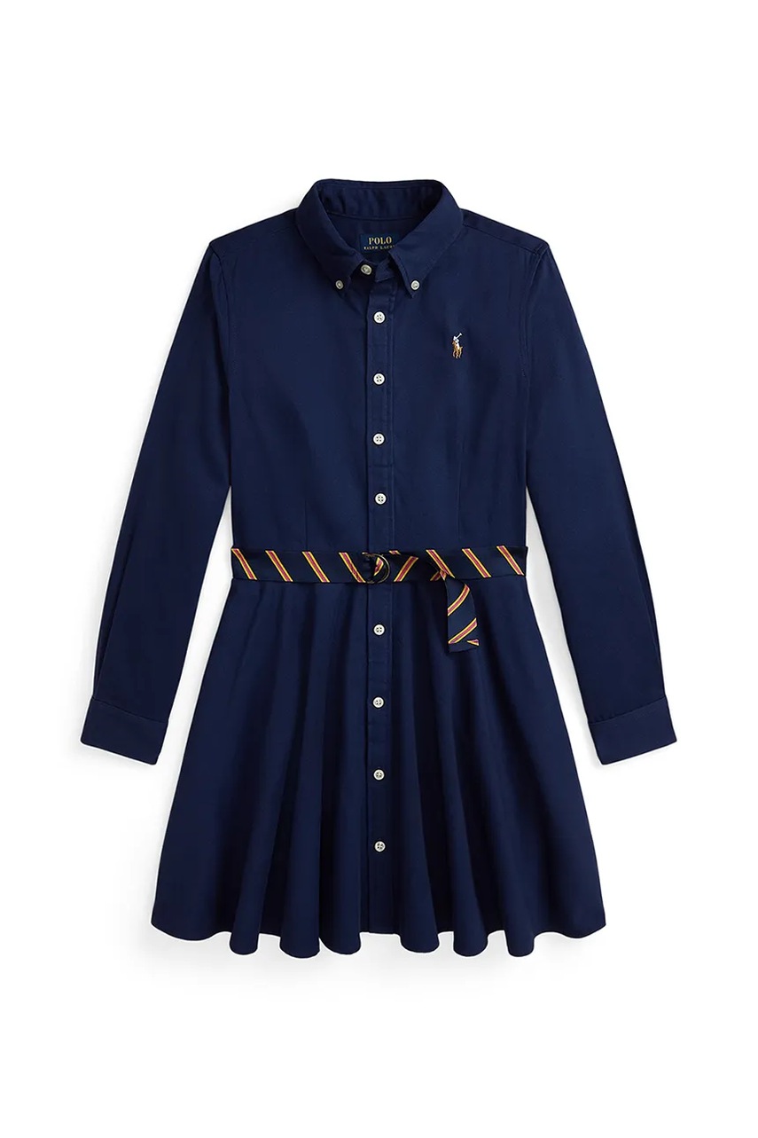 Levně Dětské bavlněné šaty Polo Ralph Lauren tmavomodrá barva, mini, 313950629001