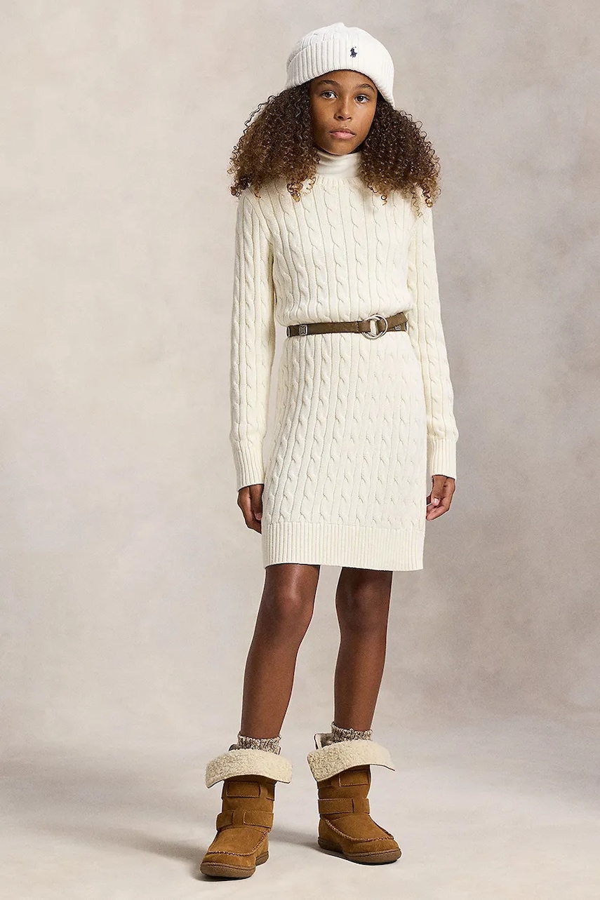 Levně Dětské bavlněné šaty Polo Ralph Lauren béžová barva, mini, přiléhavé, 313978860001
