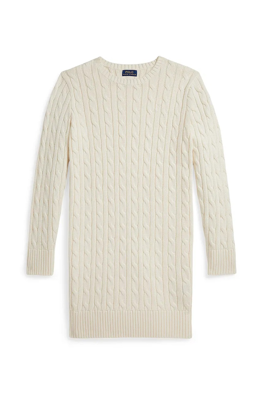 Хлопковое детское платье Polo Ralph Lauren цвет бежевый mini облегающее 313978860001