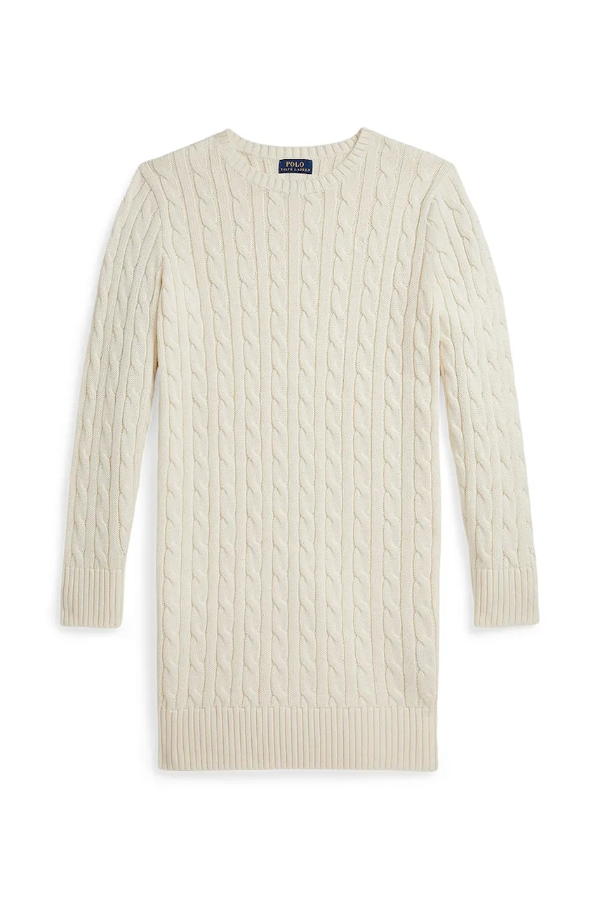 Хлопковое детское платье Polo Ralph Lauren цвет бежевый mini облегающее 313978860001 Хлопковое детское платье Polo Ralph Lauren цвет бежевый mini облегающее 313978860001