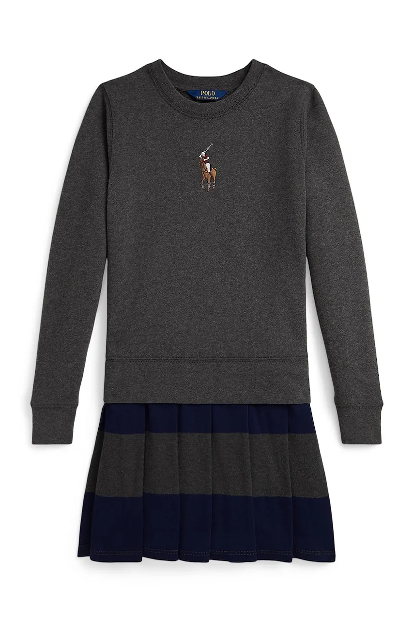 Детское платье Polo Ralph Lauren цвет серый mini расклешённое 313978991001 Детское платье Polo Ralph Lauren цвет серый mini расклешённое 313978991001