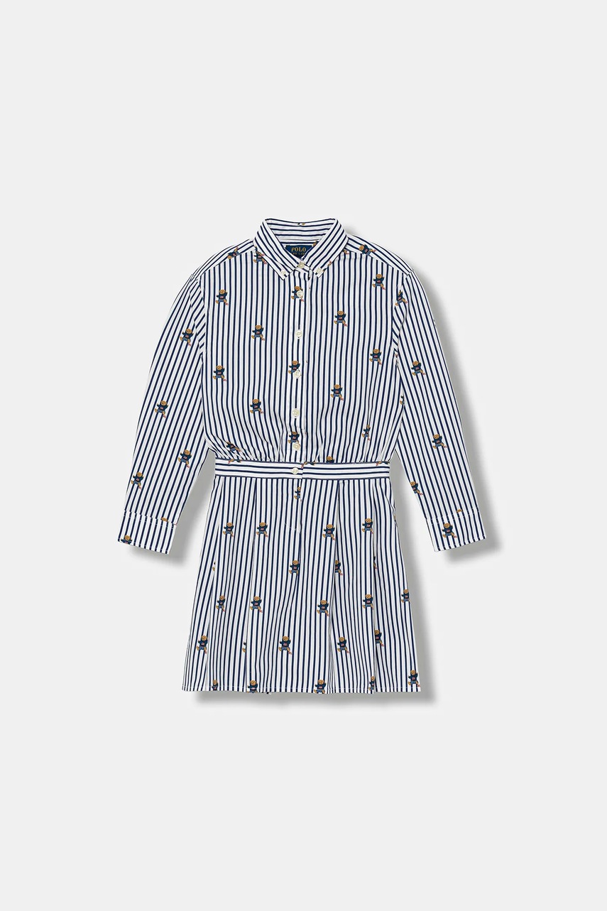 Levně Dětské bavlněné šaty Polo Ralph Lauren tmavomodrá barva, mini, 313978282001