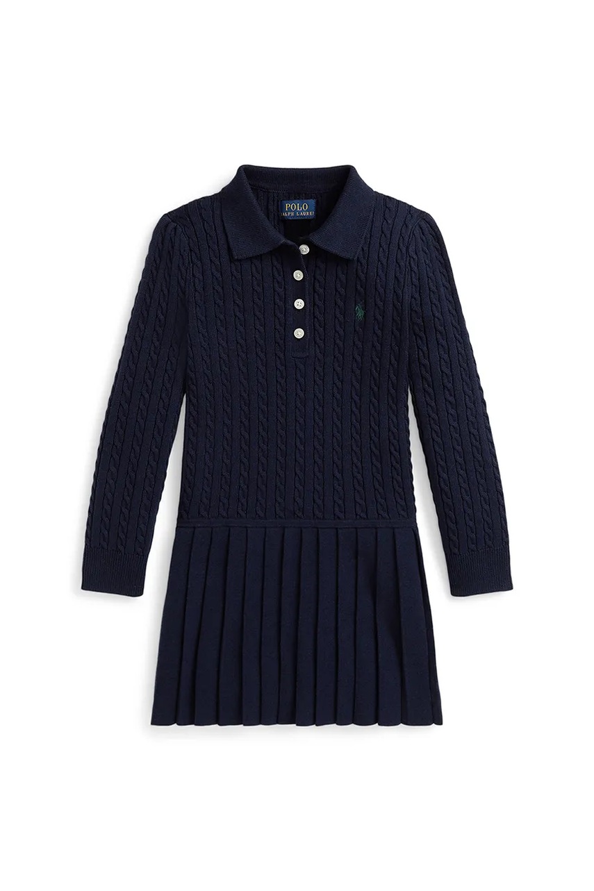 Хлопковое детское платье Polo Ralph Lauren цвет синий mini расклешённое 312978841001 Хлопковое детское платье Polo Ralph Lauren цвет синий mini расклешённое 312978841001