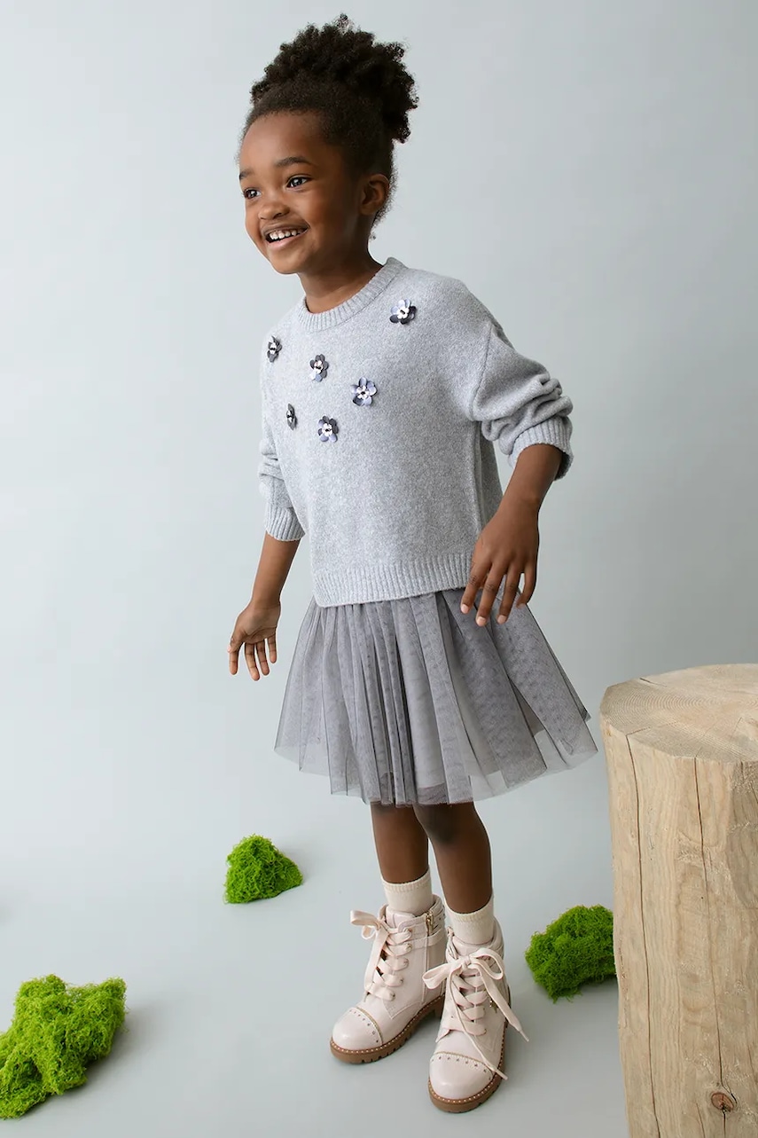 Mayoral rochie fete culoarea gri, mini, evazati, 4918 Mayoral rochie fete culoarea gri, mini, evazati, 4918