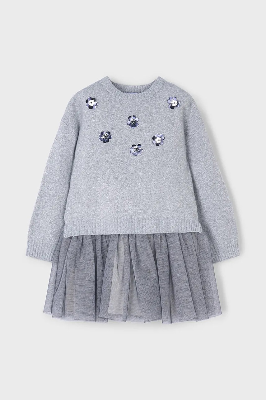 Детское платье Mayoral цвет серый mini расклешённое 4918 Детское платье Mayoral цвет серый mini расклешённое 4918