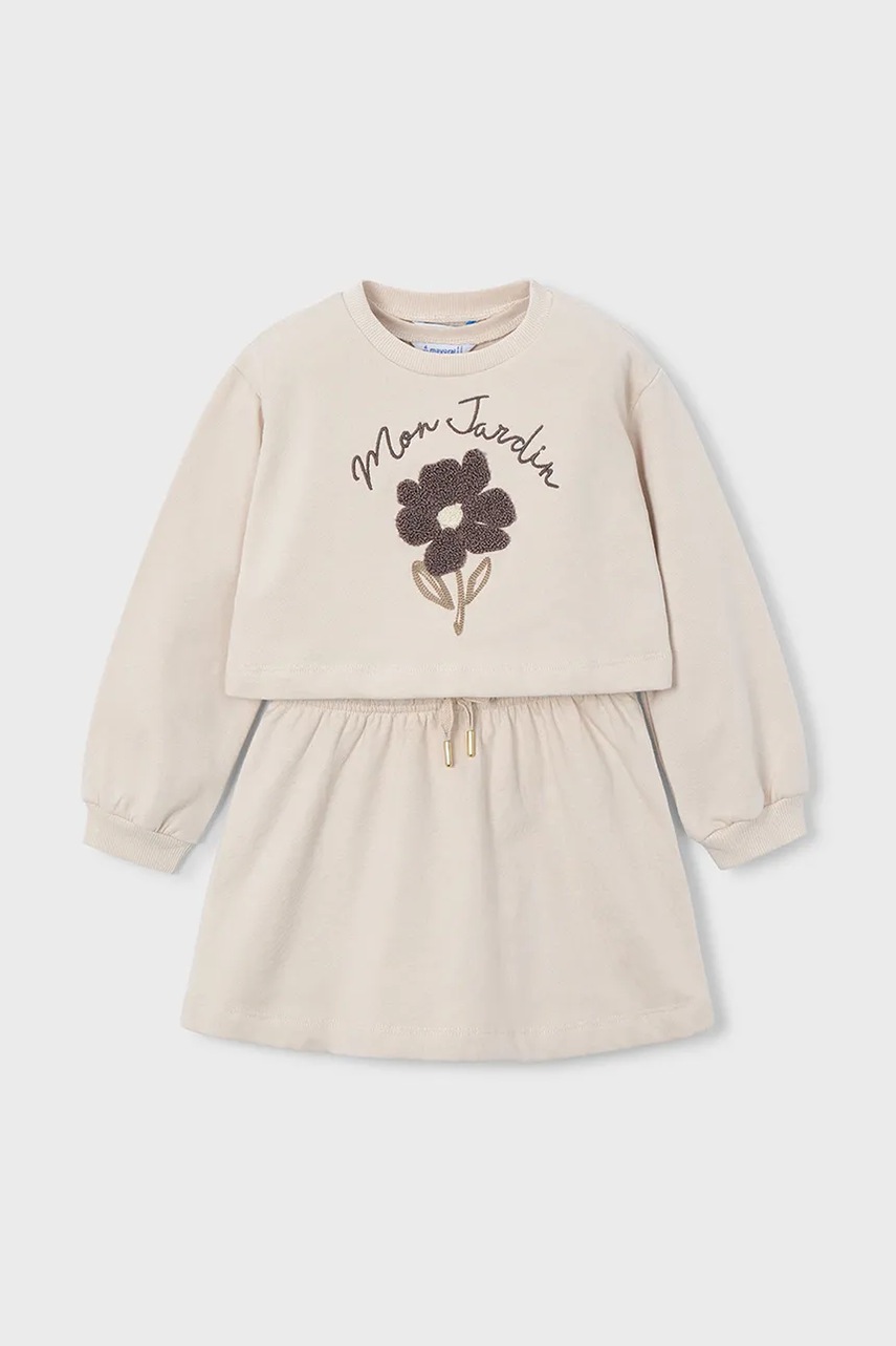 Mayoral rochie si bluză copii culoarea bej, mini, drept, 4927