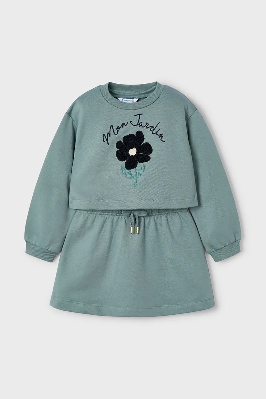 Mayoral rochie si bluză copii culoarea turcoaz, mini, drept, 4927