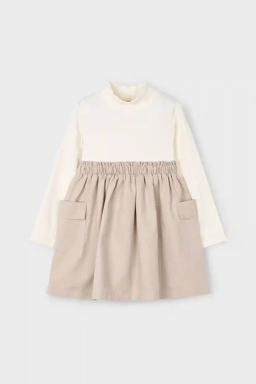 Детское платье Mayoral цвет бежевый mini расклешённое 4930 Детское платье Mayoral цвет бежевый mini расклешённое 4930