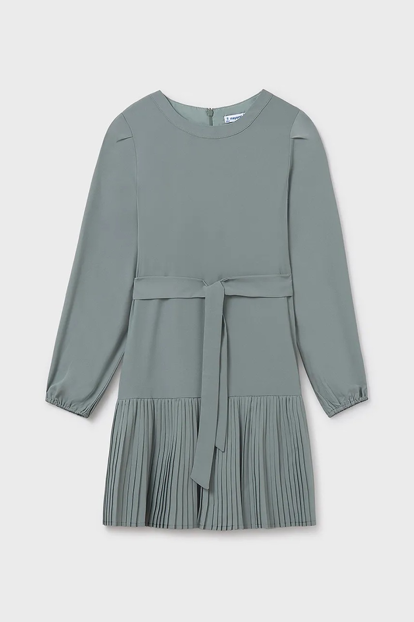 Детское платье Mayoral цвет зелёный midi расклешённое 7908