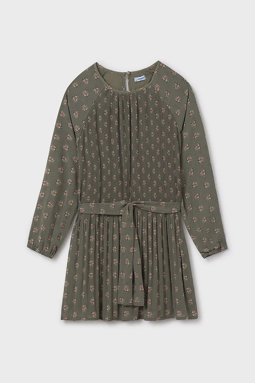 Детское платье Mayoral цвет зелёный mini расклешённое 7914 Детское платье Mayoral цвет зелёный mini расклешённое 7914