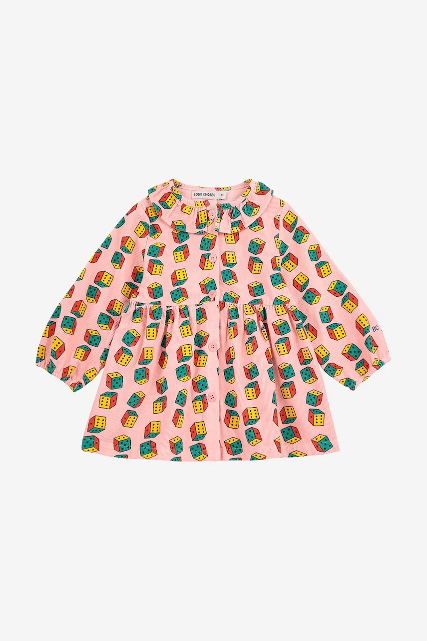 Детское хлопковое платье Bobo Choses Dices цвет розовый mini расклешённое 225AB088 Детское хлопковое платье Bobo Choses Dices цвет розовый mini расклешённое 225AB088