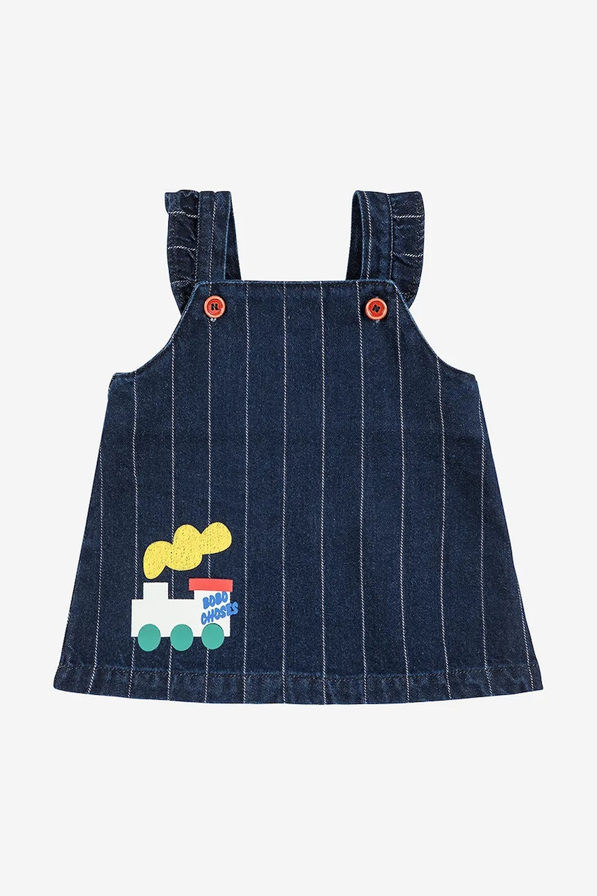 Детское хлопковое платье Bobo Choses Choo Choo цвет синий mini расклешённое 225AB090 Детское хлопковое платье Bobo Choses Choo Choo цвет синий mini расклешённое 225AB090