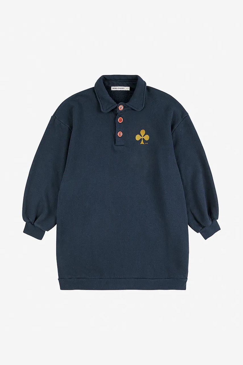 Хлопковое детское платье Bobo Choses Clover цвет синий mini oversize 225AC088 Хлопковое детское платье Bobo Choses Clover цвет синий mini oversize 225AC088