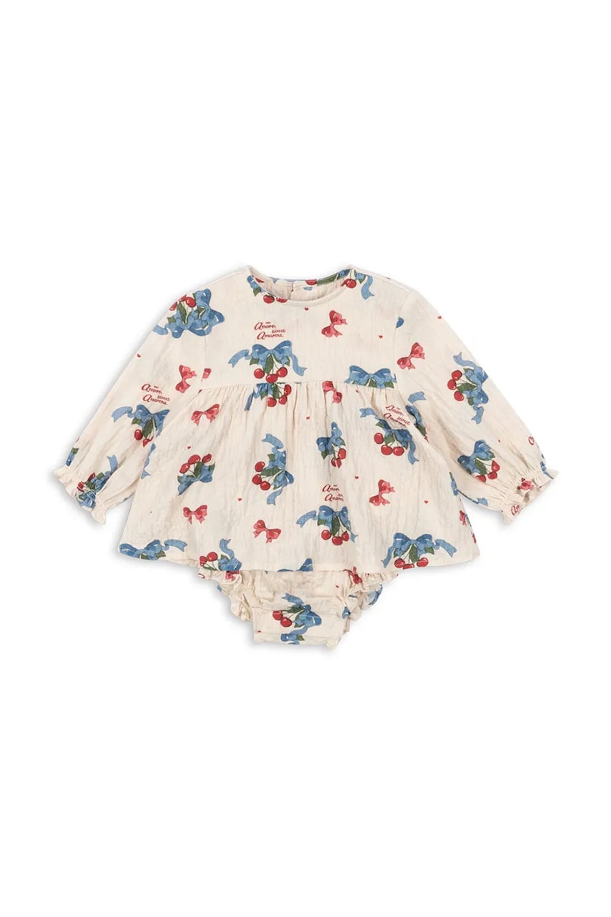 Konges Sløjd rochie bebe ELIN ROMPER GOTS culoarea bej, mini, evazati, KS103795