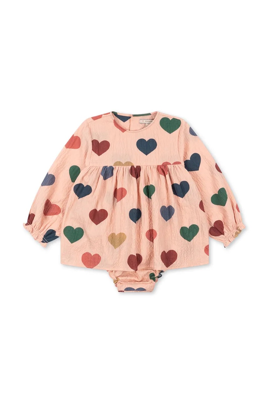 Konges Sløjd rochie bebe ELIN ROMPER GOTS culoarea roz, mini, evazati, KS103795