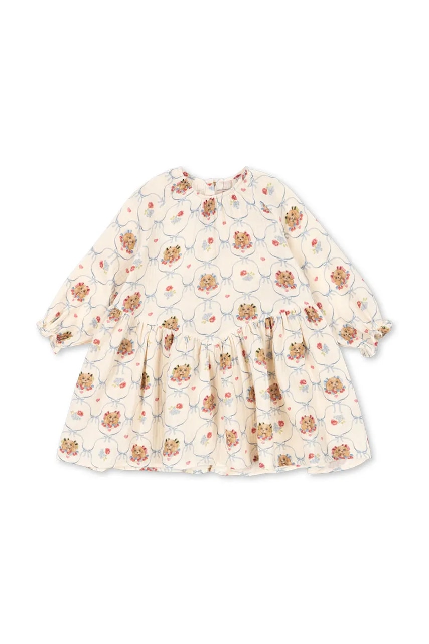 Konges Sløjd rochie de bumbac pentru copii COCO DRESS GOTS culoarea bej, mini, evazati, KS103758