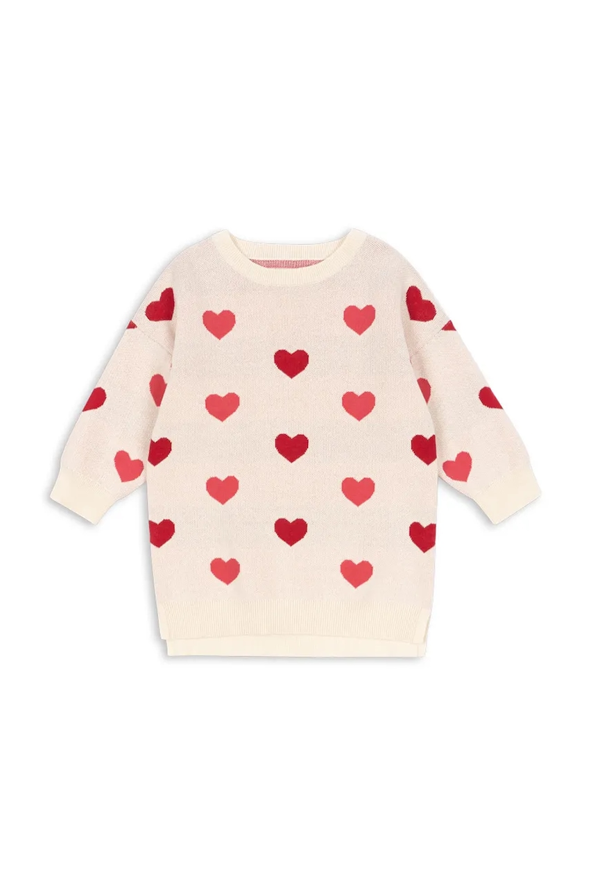 Konges Sløjd rochie din bumbac pentru copii LAPIS KNIT DRESS GOTS culoarea bej, mini, oversize, KS103854