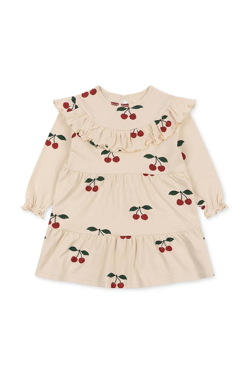 Konges Sløjd rochie din bumbac pentru copii MALLI GLITTER DRESS GOTS culoarea bej, mini, mulată, KS103893