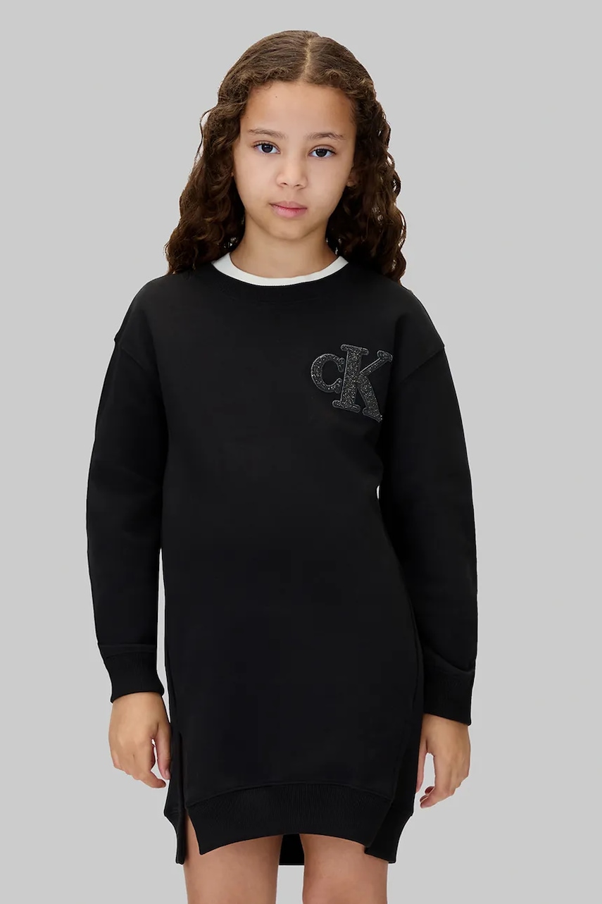 Levně Dívčí šaty Calvin Klein Jeans černá barva, mini, oversize, IG0IG03009