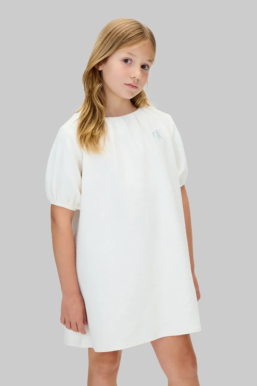 Levně Dětské bavlněné šaty Calvin Klein Jeans béžová barva, mini, IG0IG03013