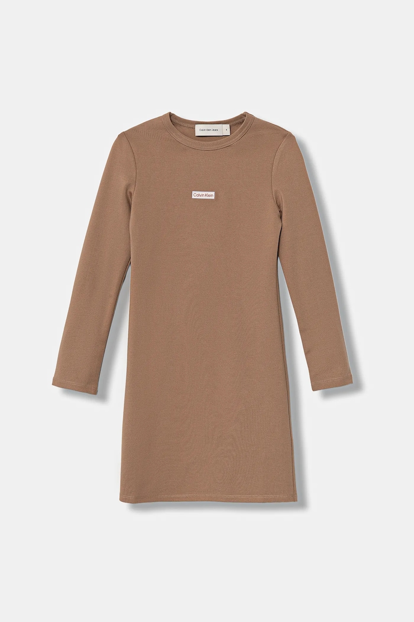 Levně Dívčí šaty Calvin Klein Jeans hnědá barva, mini, přiléhavé, IG0IG03042