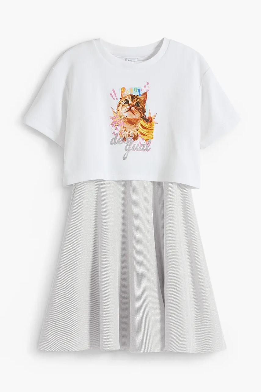 Desigual rochie fete culoarea alb, midi, evazati, 25WGVK11